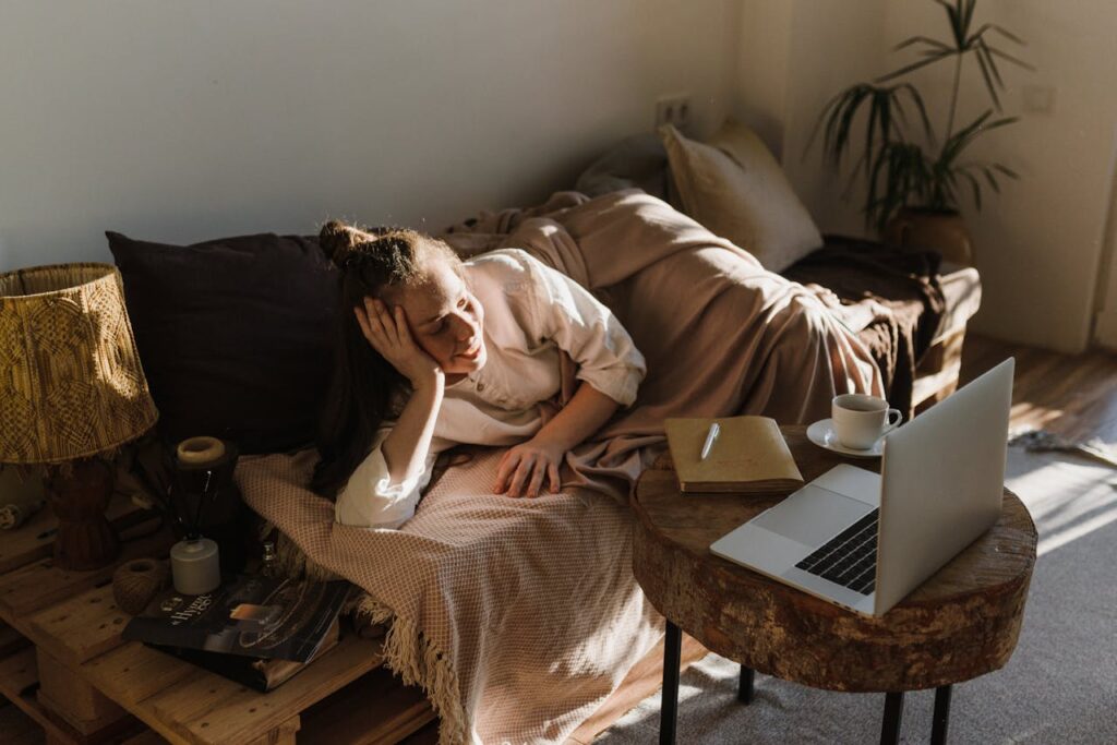 Person working from home on a laptop.